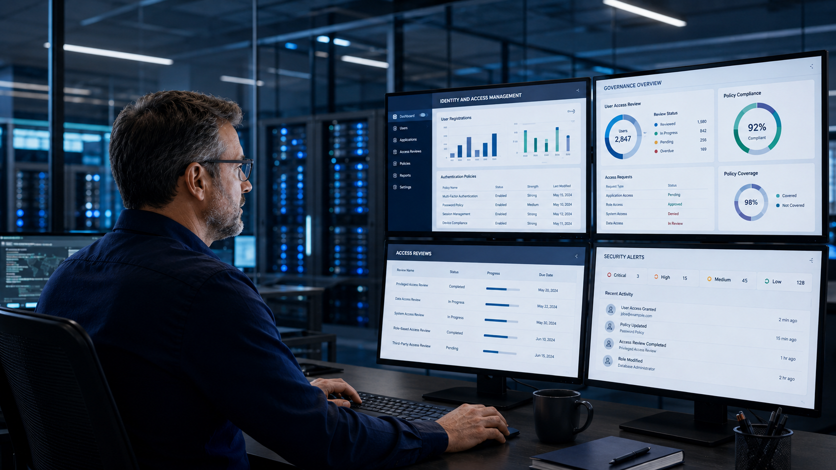 IT administrators reviewing team collaboration policies