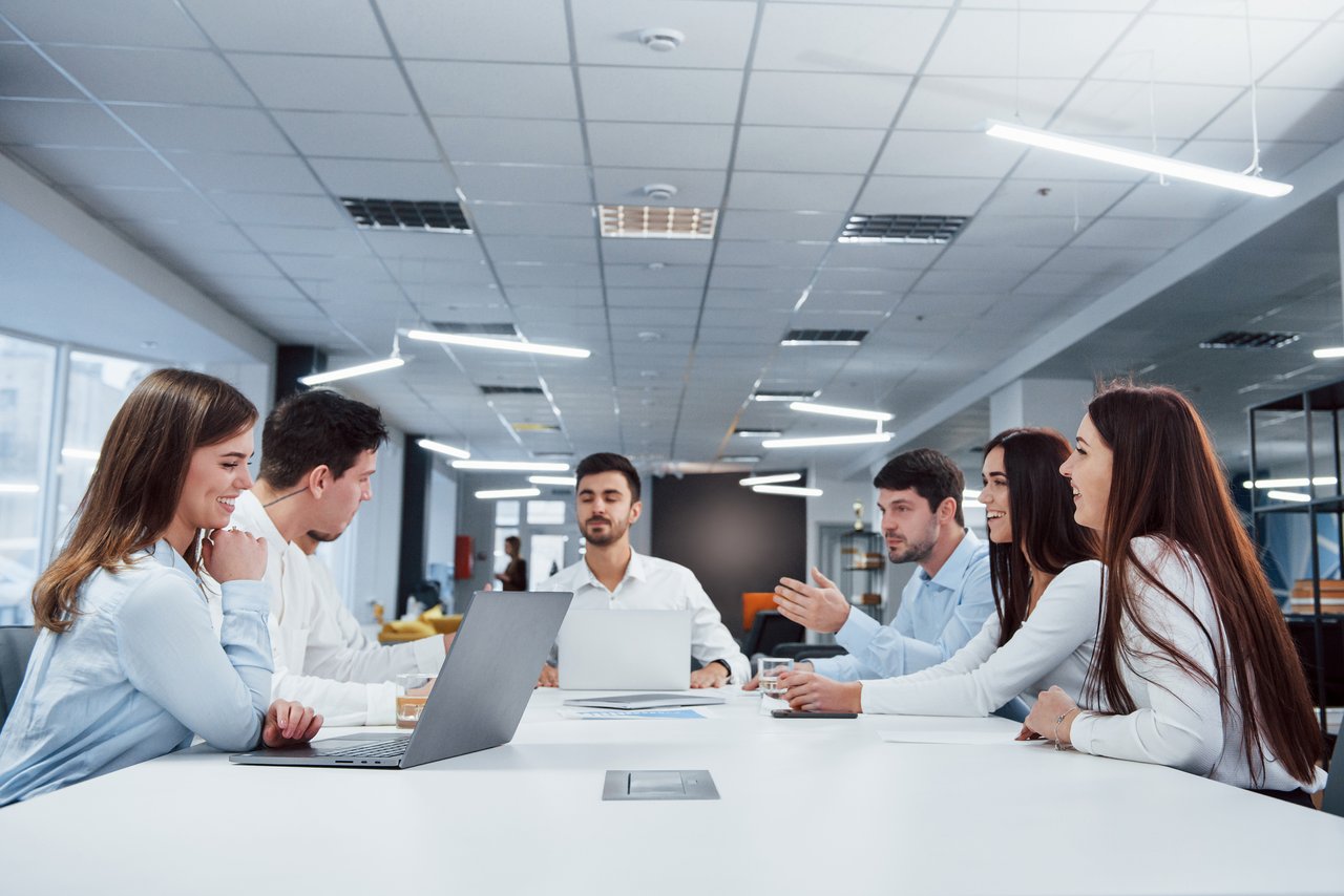Creative team collaborating in a modern office