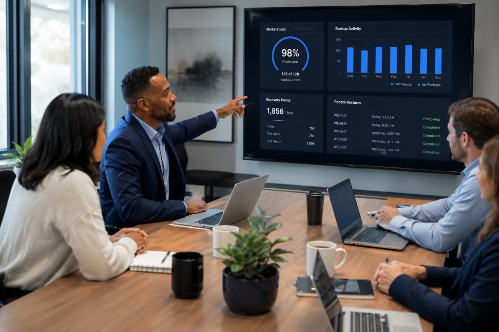 Small business team relying on centralized workstation backups