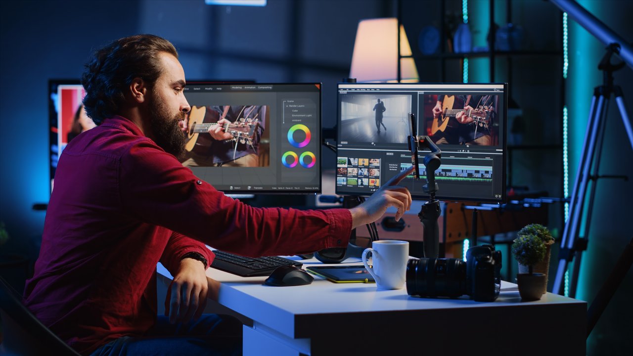 Video editor working on media production workflow